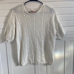 Vintage Worthington White Scalloped Crochet Cottagecore Knit Top Womens Sz Small